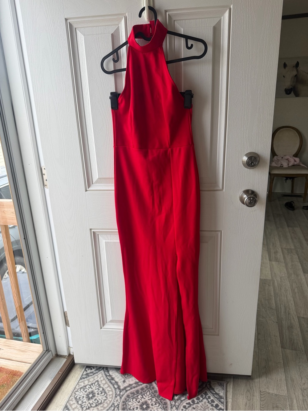 Missguided Red Backless Halter Evening Gown